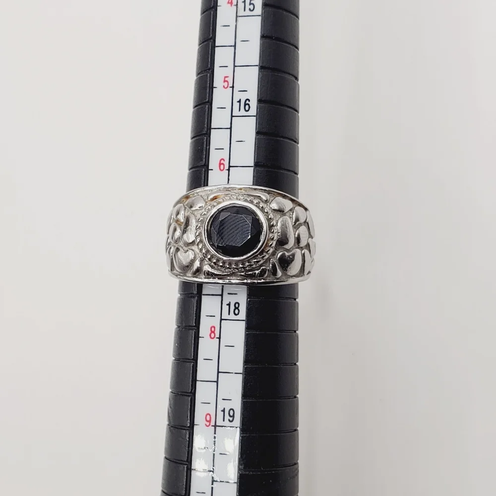 Genuine Round Bezel Set Onyx Stainless Steel 316 Design Band Statement Ring